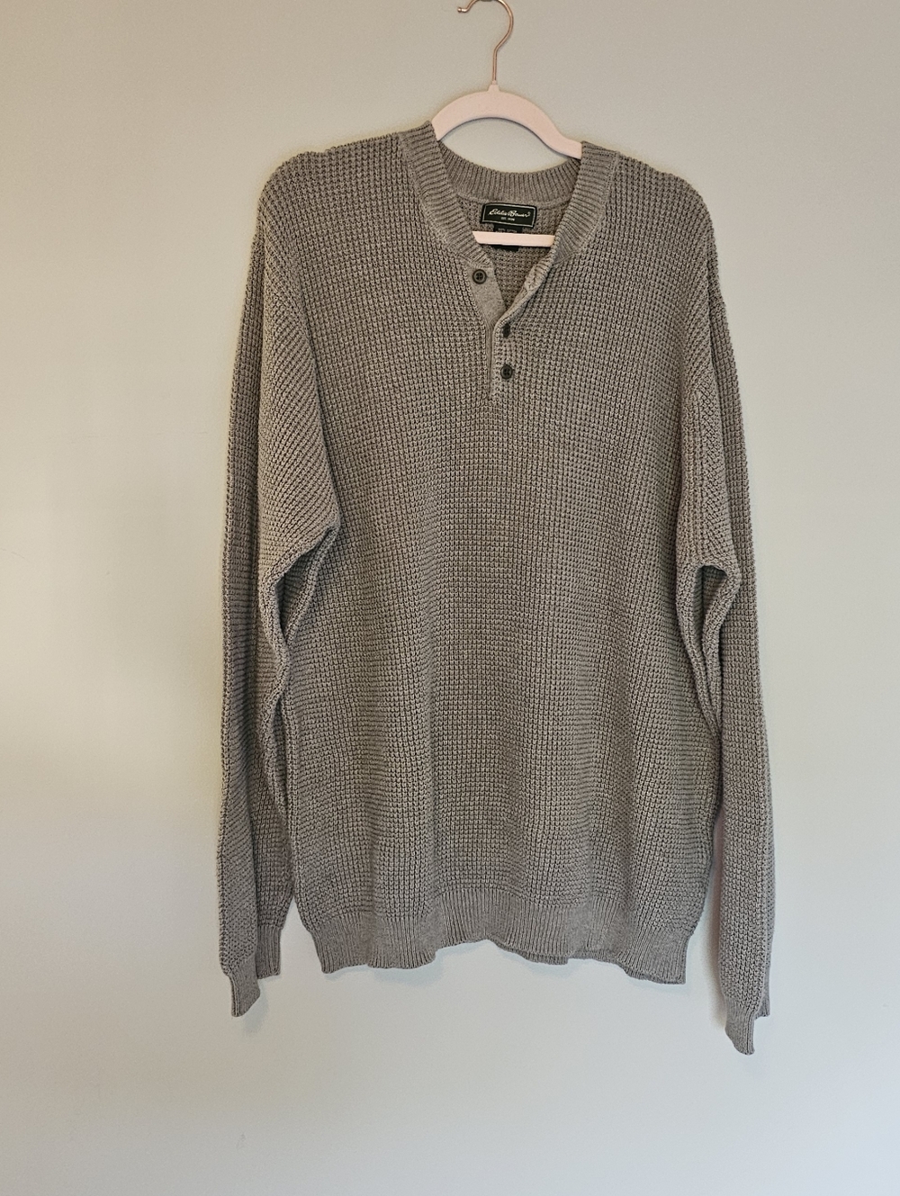 Vintage Eddie Bauer Waffle Knit Henley Sweater 3XLT 100% Cotton Tan